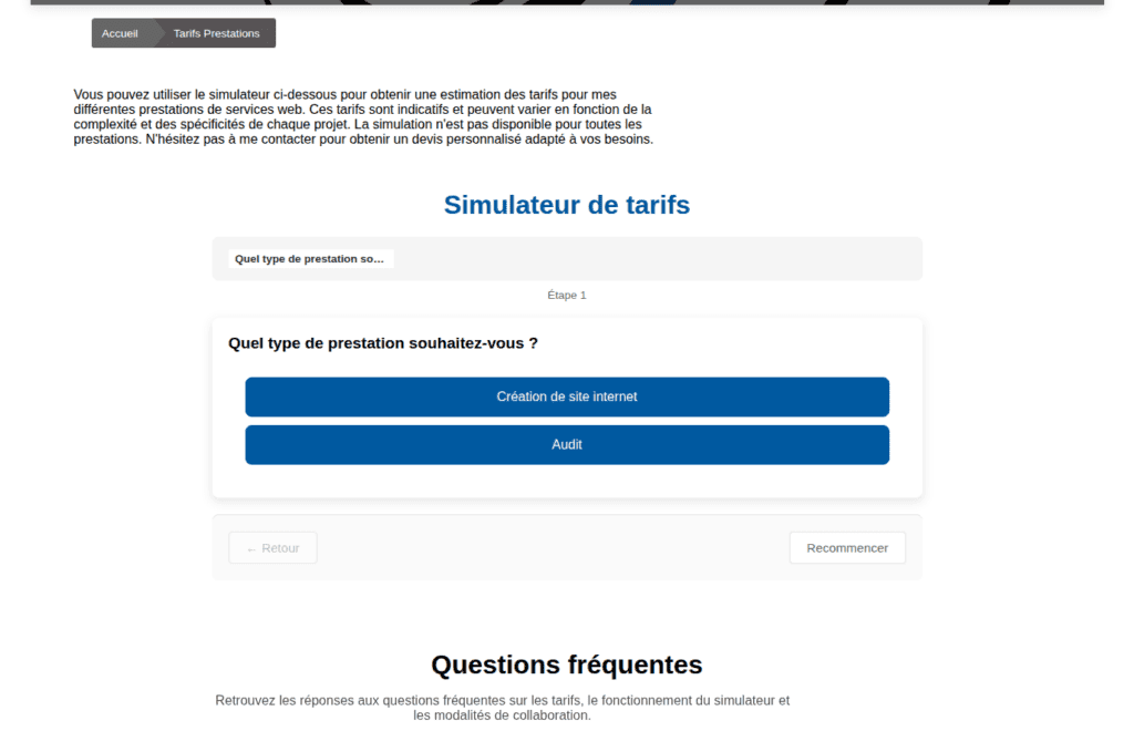 Nouvelle page “Tarifs Prestations” en ligne